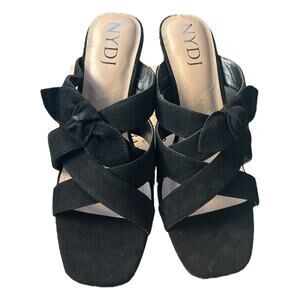 NYDJ Loreri Mule Sandal Womens 11 Black Suede Leather Criss Cross Bow NEW IN BOX